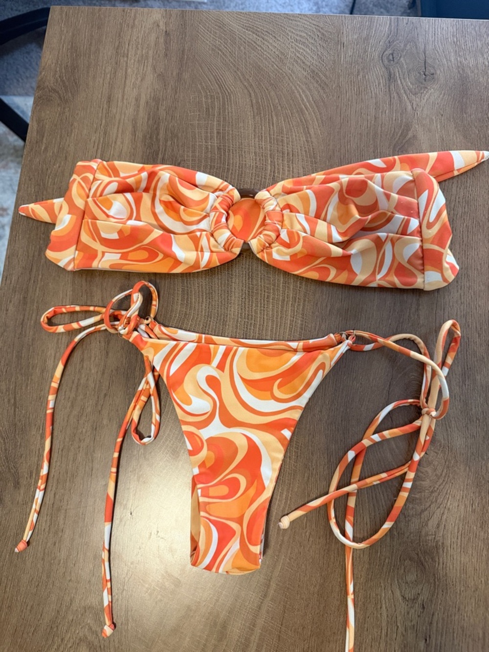 Kulani Kinis Orange White Swirl Tie-Side Bikini Set